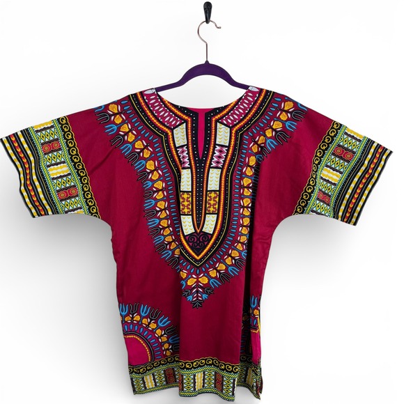 Vipada Handmade Traditional African Dashikis Shirt Red Tribal Print Small NEW - Picture 2 of 6